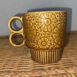 Vintage Mid-Century (MCM) Brown Flower Power Stacking Cup Mug Made in Japan